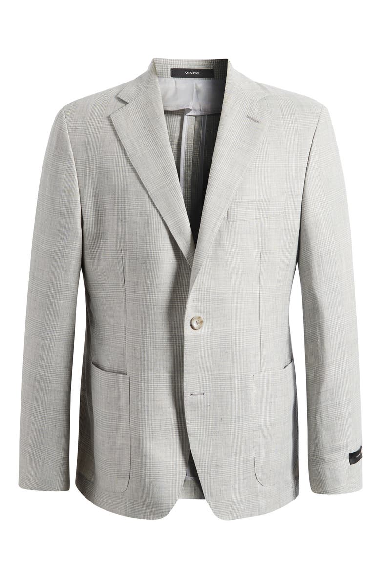 Vince Icon Relaxed Fit Grey & Tan Glen Check Wool & Linen Sport Coat, Main, color, Light Grey/ White