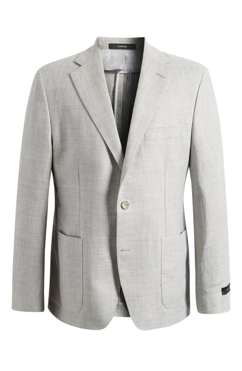 Icon Relaxed Fit Grey & Tan Glen Check Wool & Linen Sport Coat