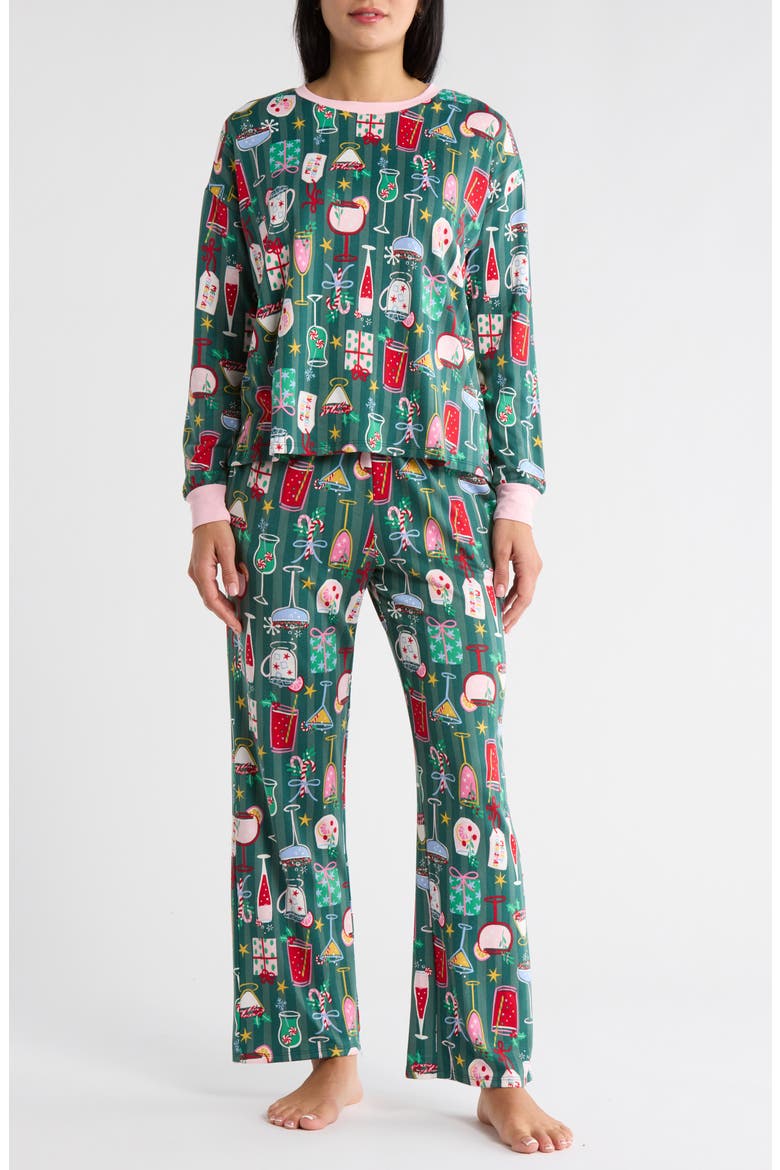 Holiday Long Sleeve Top, Shorts & Pants Pajamas, Main, color, MERRY FRIENDSMA