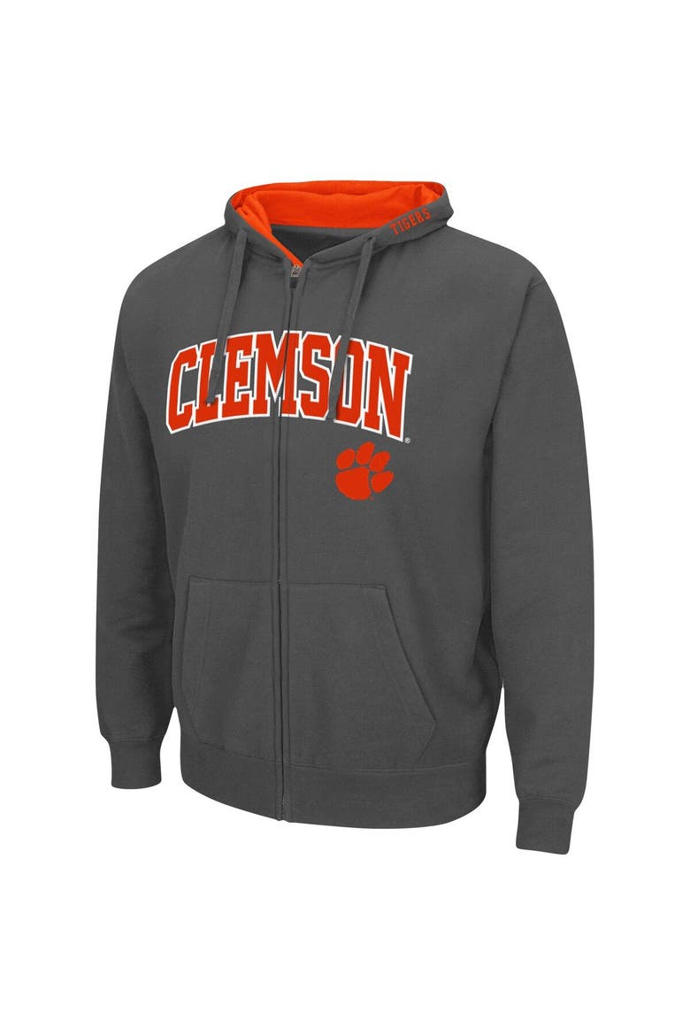 Men's Colosseum Charcoal Clemson Tigers Arch & Logo 3.0 Full-Zip Hoodie, Alternate, color, Charcoal