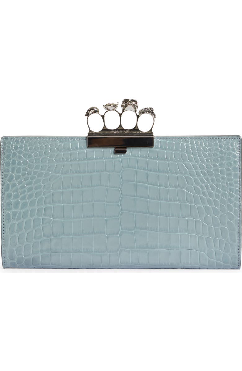 McQueen Alexander McQueen Four Ring Skull Croc Embossed Leather Clutch, Main, color,