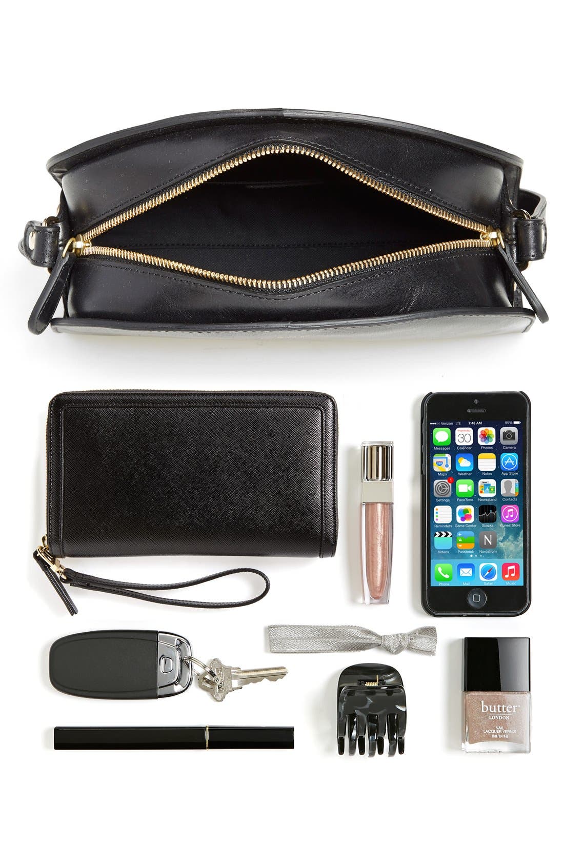 Sac Demi Lune Leather Crossbody Bag, Alternate, color, NOIR