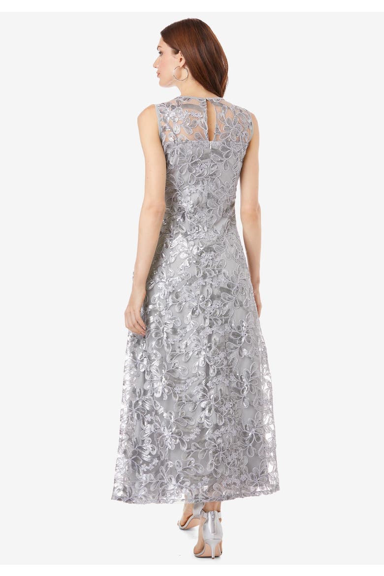 Plus Size Allover Lace Embellished Shawl Gown, Alternate, color, SPARKLING CHAMPAGNE