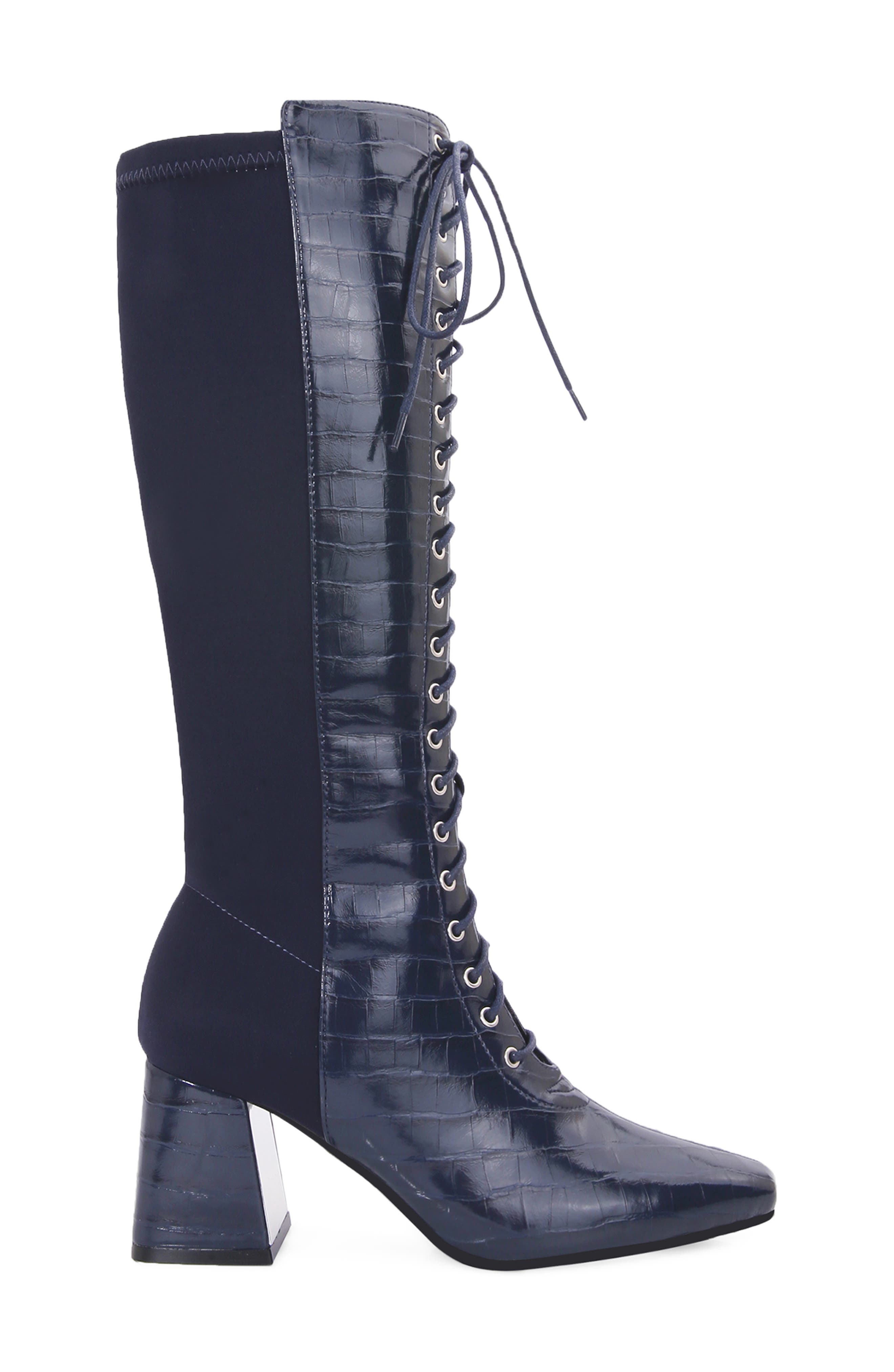 Lark Croc Embossed Faux Leather Knee High Boot, Alternate, color, NAVY