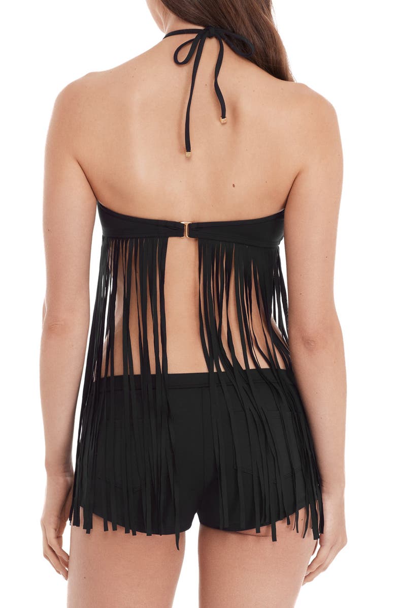Steve Madden Fringe Halter Tankini Top, Alternate, color, Black