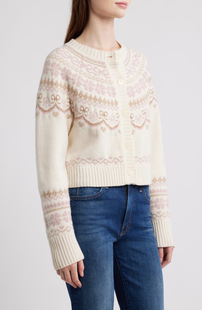 LoveShackFancy Shantae Fair Isle Merino Wool Cardigan, Alternate, color, Pink Champagne