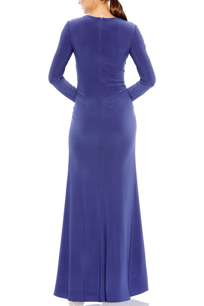 Long Sleeve Keyhole Draped Gown, Alternate, color, Indigo