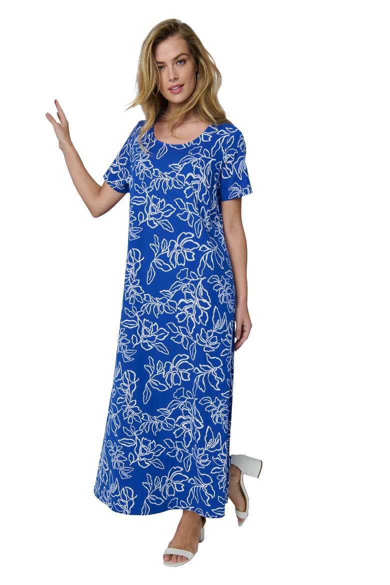 Stretch Cotton T-Shirt Maxi Dress, Alternate, color, DARK SAPPHIRE FLORAL