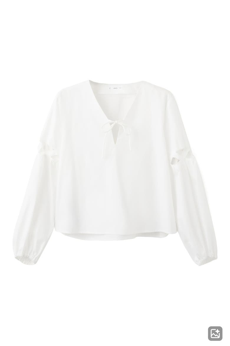 Tie Neck Cutout Poplin Top, Alternate, color, OFF WHITE