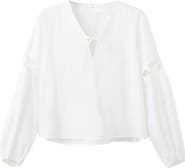 MANGO TEEN Tie Neck Cutout Poplin Top