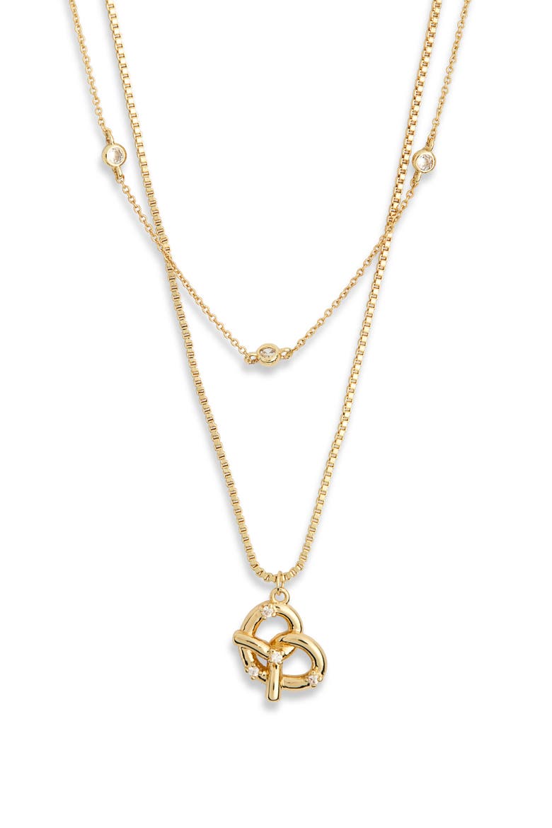 Layered Pretzel Pendant Necklace, Alternate, color, CLEAR- GOLD