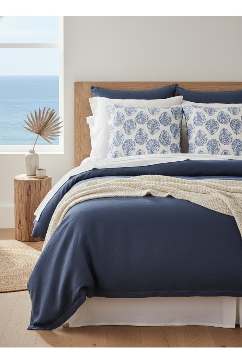 Drifted Oyster Linen Euro Pillow with Down Alternative Insert, Alternate, color, Navy Blue