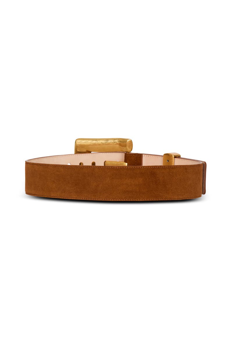 Anthem belt in suede leather, Alternate, color, brown