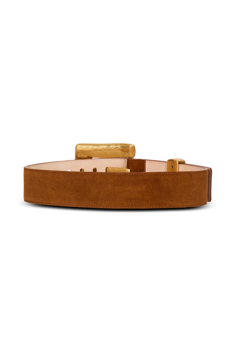 Balmain Anthem belt in suede leather, Alternate, color, Brown