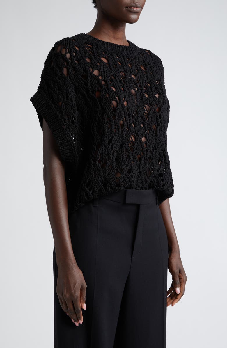 Brunello Cucinelli Open Cable Stitch Short Sleeve Sweater, Alternate, color, 