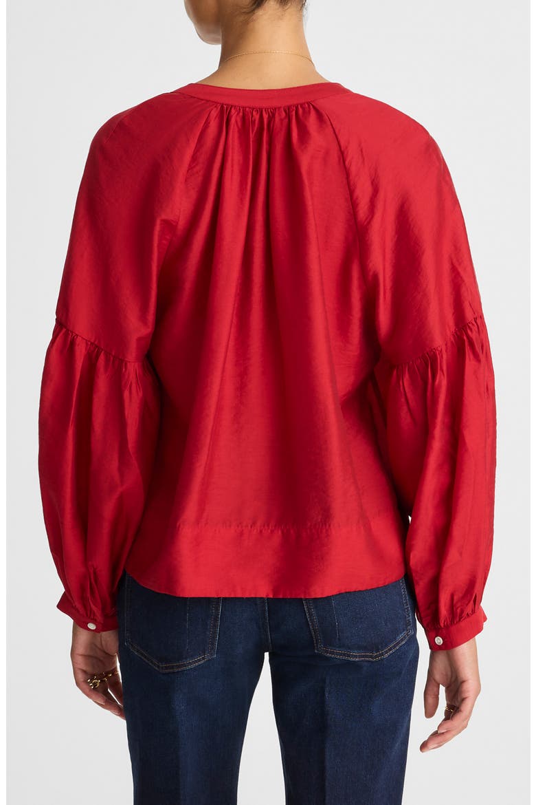 Shirred Balloon Sleeve Button-Up Top, Alternate, color, CRIMSON