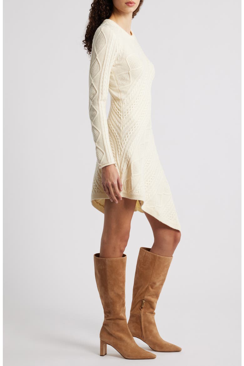 Eva Long Sleeve Cable Stitch Sweater Dress, Alternate, color, IVORY