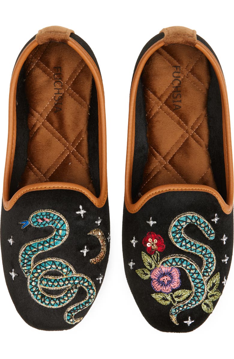 FUCHSIA Viper Mismatched Embroidered Loafer, Alternate, color, Black