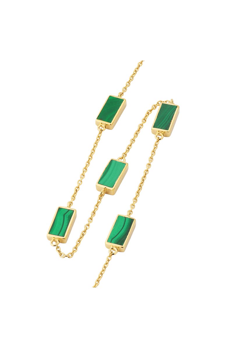 Jan Leslie Five Stations Rectangle Dash Necklace In Sterling 18K Gold Overlay, Alternate, color, Green