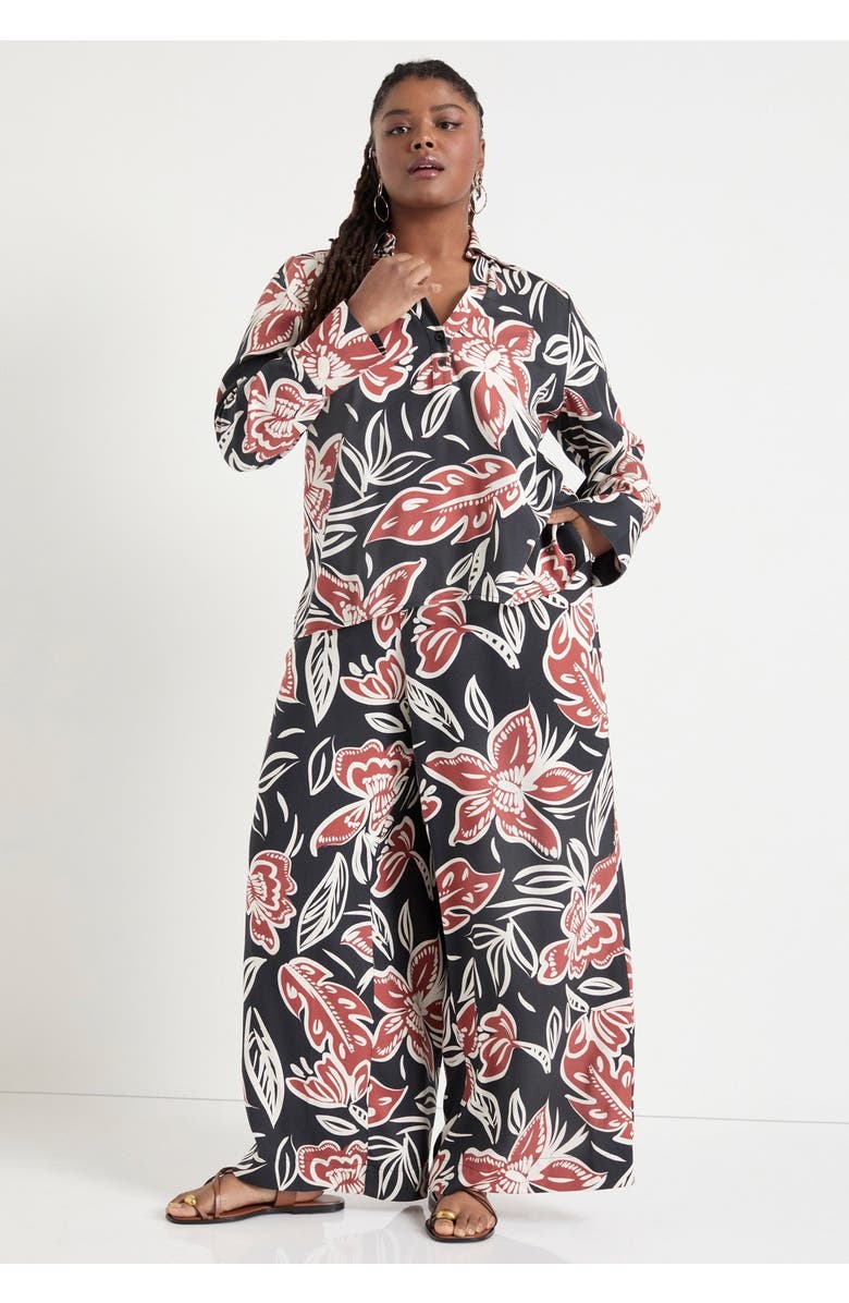 June + Vie Button-Down Blouse, Alternate, color, Batik Floral