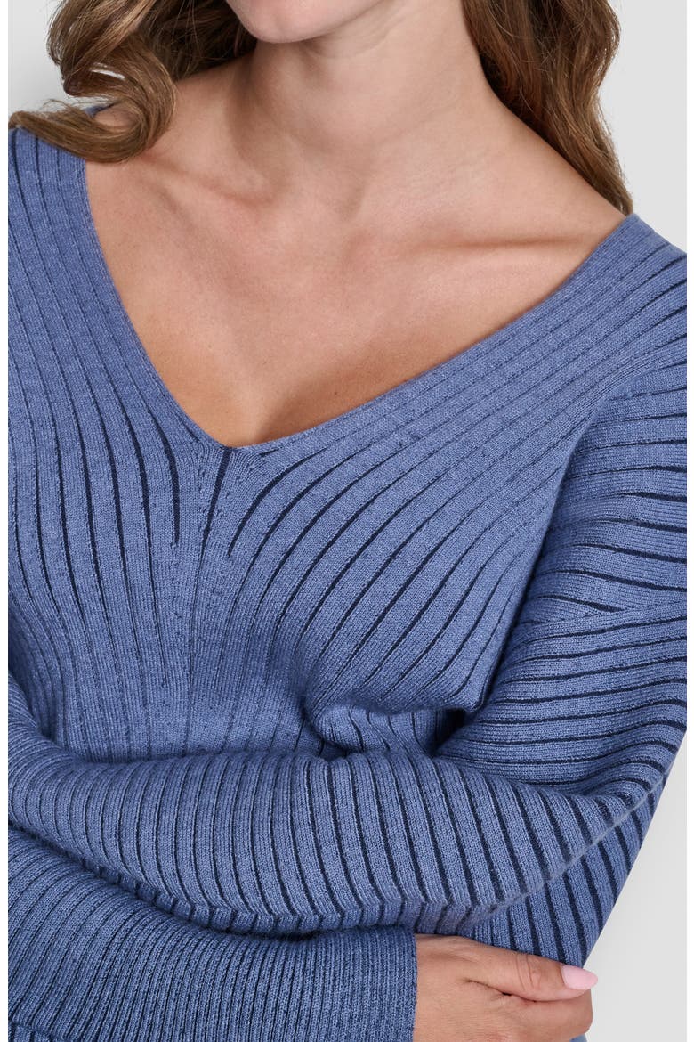 Transfer Rib V-Neck Sweater, Alternate, color, LIBERTY SKY/HUDSON BLUE