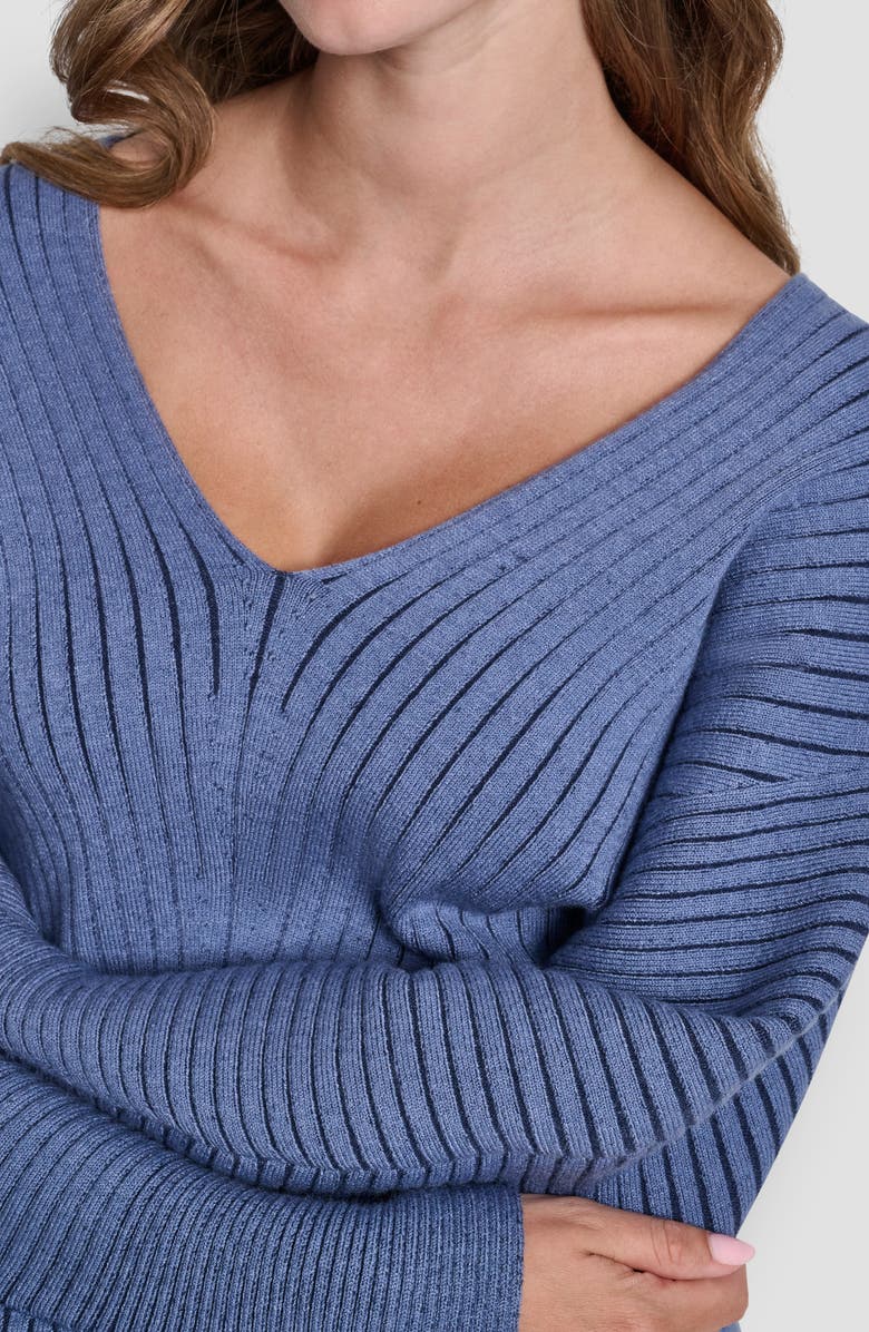 DKNY Transfer Rib V-Neck Sweater, Alternate, color, Liberty Sky/Hudson Blue