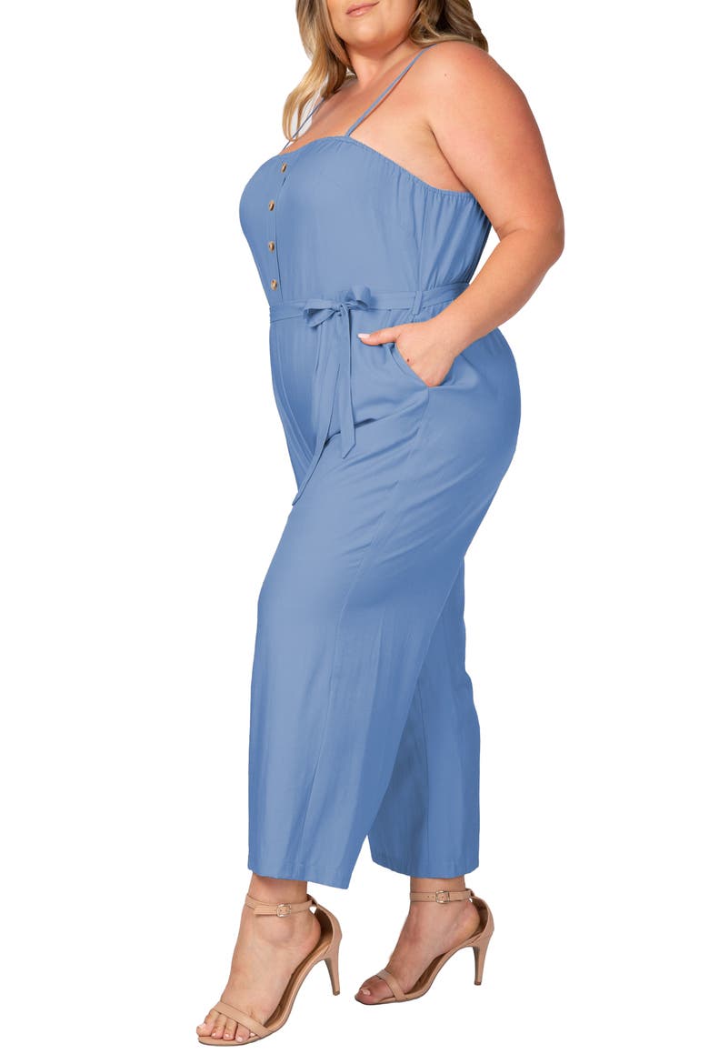 Tie Waist Sleeveless Wide Leg Jumpsuit, Alternate, color, BLEACH BLUE