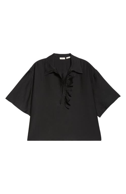 Bite Studios Luna Frill Asymmetric Short Sleeve Shirt In Black