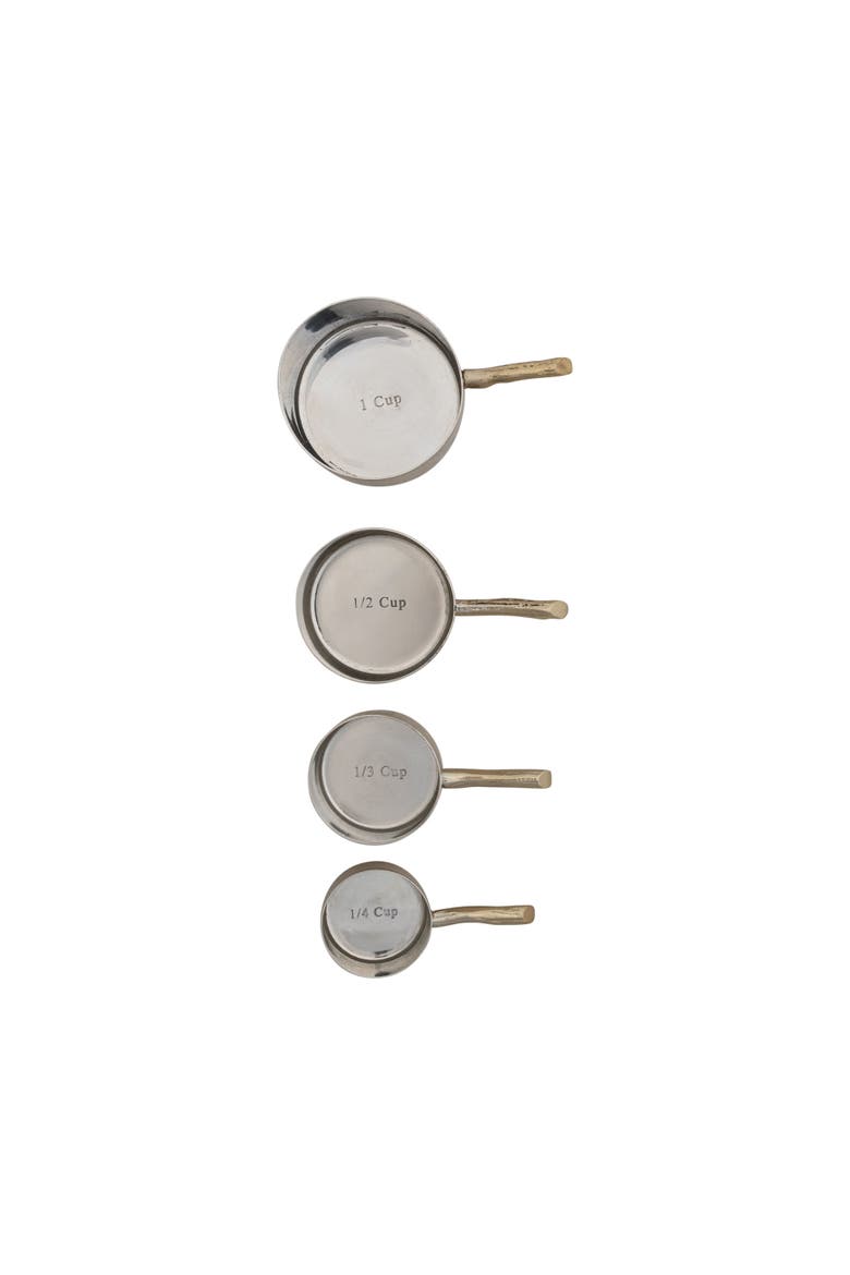 4-Piece Stainless Steel Measuring Cups with Etched Flowers and Twig Shaped Handles, Brass, Alternate, color, Brass