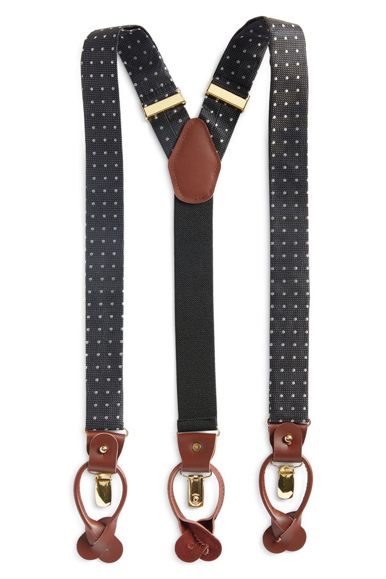 Black Polka Dot Silk Suspenders, Main, color, BLACK
