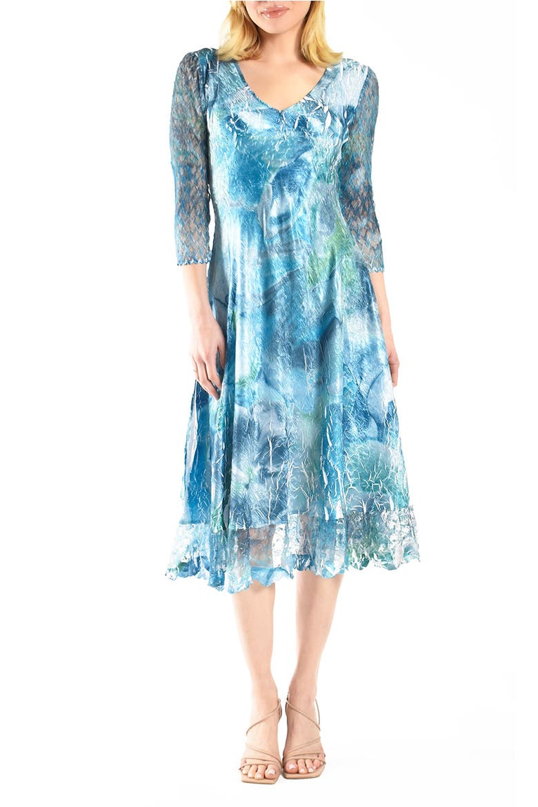 Painted  Printed Dress, Main, color, Turquoise Watrcolor