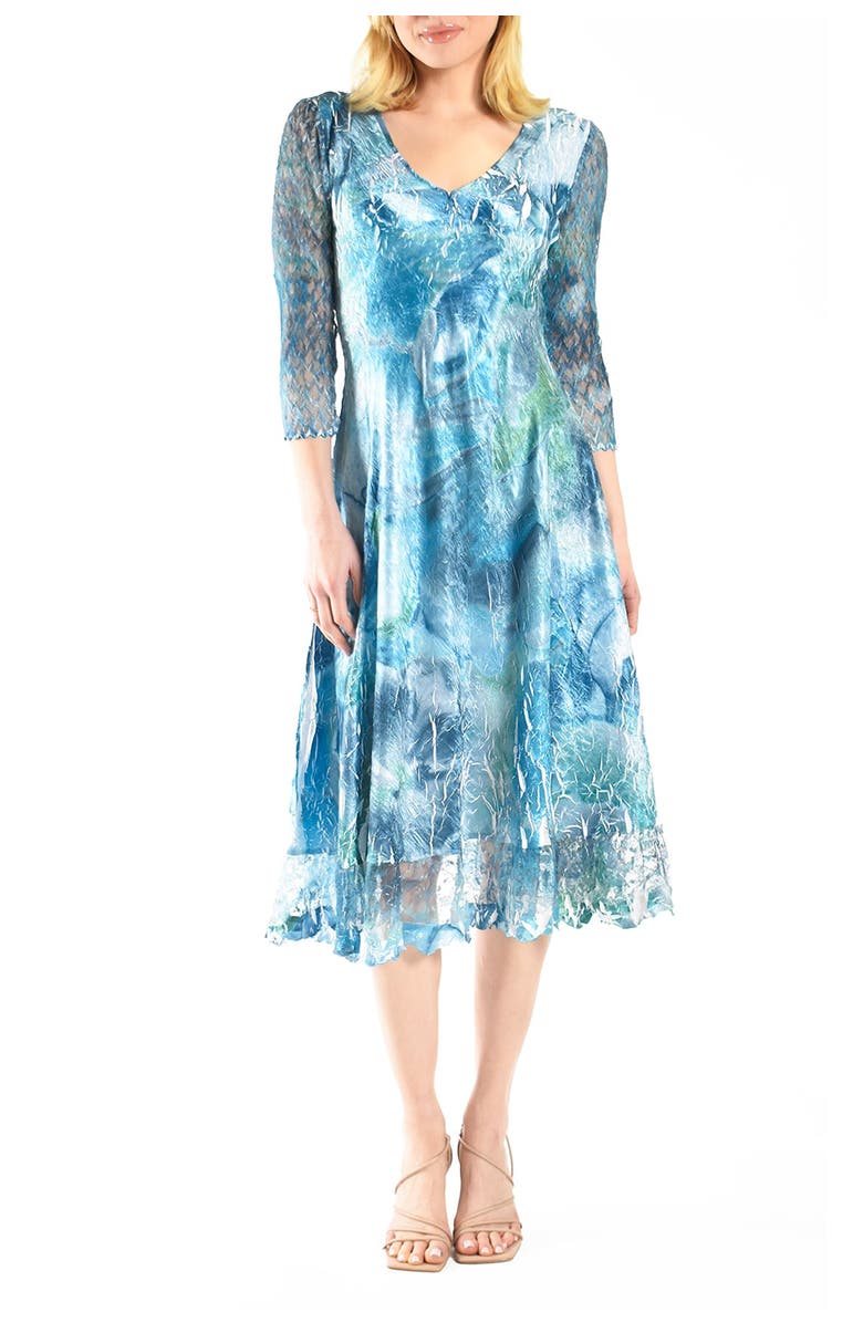 Komarov Painted  Printed Dress, Main, color, Turquoise Watrcolor