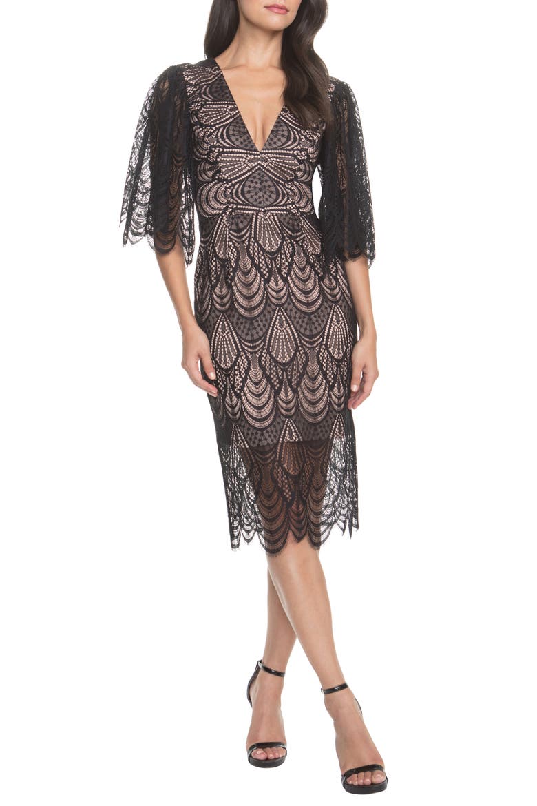 Mia Angel Sleeve Lace Dress, Main, color, BLACK