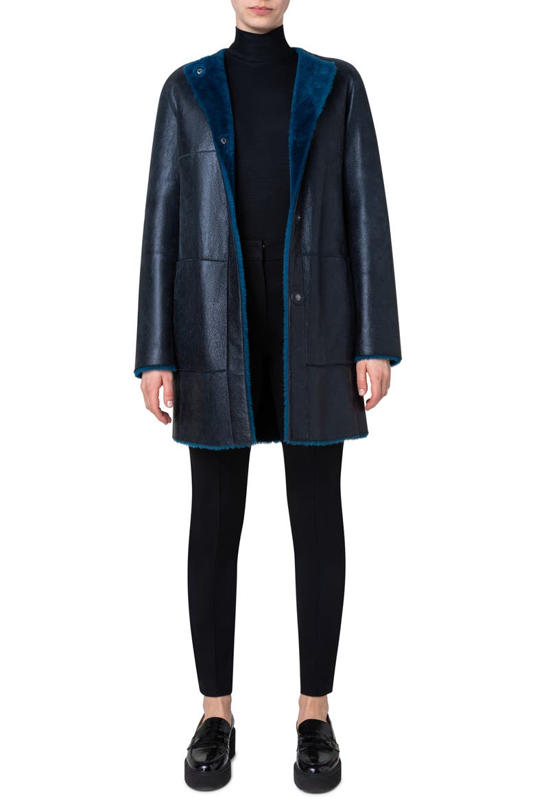 Reversible Leather & Genuine Fur Coat, Alternate, color, TEAL