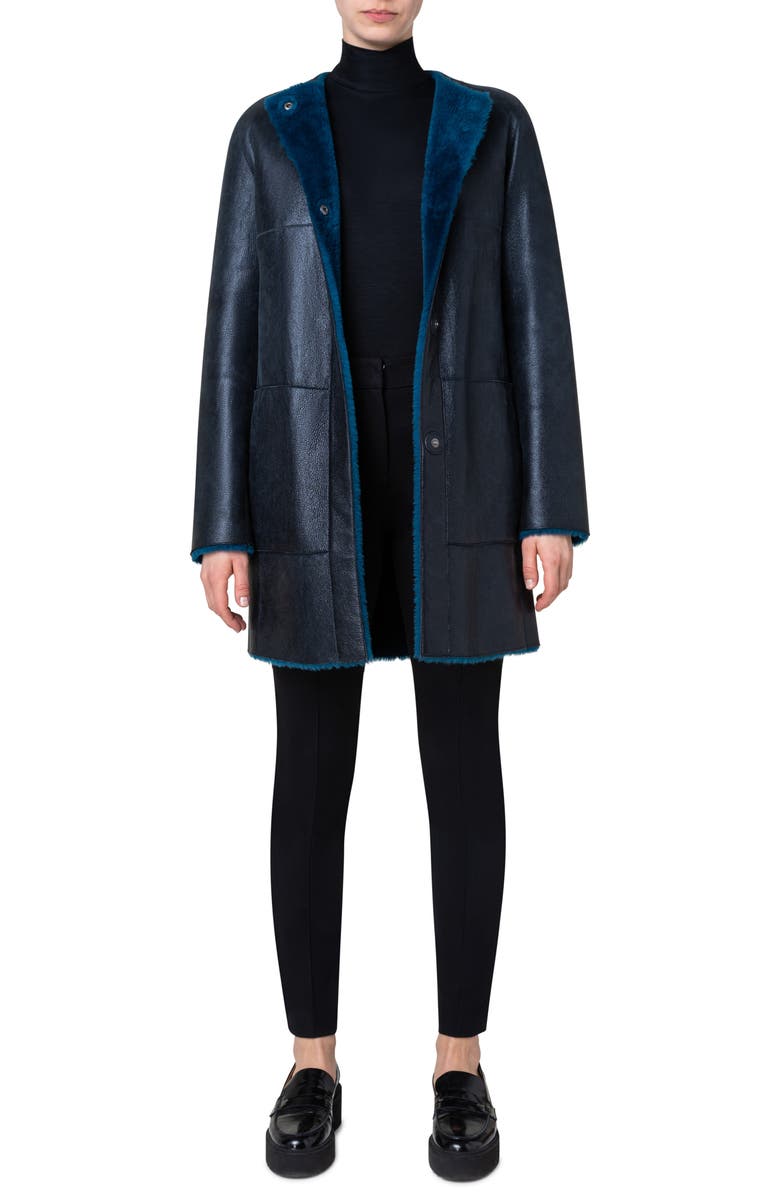 Akris punto Reversible Leather & Genuine Fur Coat, Alternate, color, 