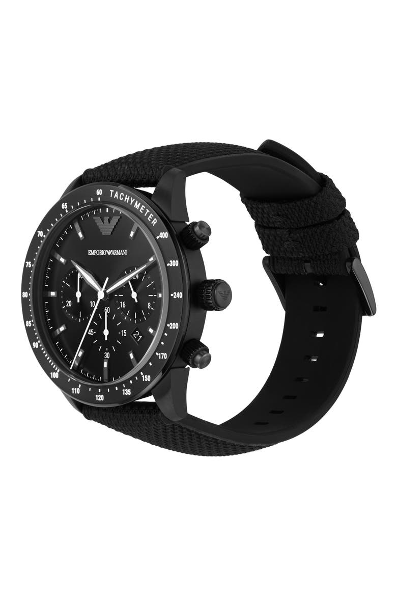 Quartz Chronograph Nylon Strap Watch, 43mm, Alternate, color, BLACK