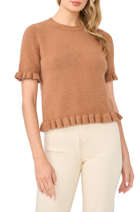 Ruffle Trim Short Sleeve Sweater