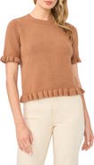 CeCe Ruffle Trim Short Sleeve Sweater