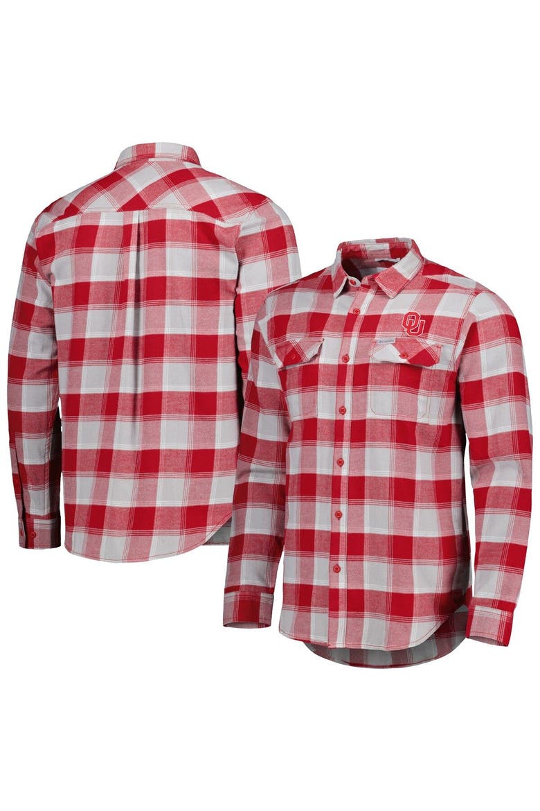 Men's Columbia Crimson Oklahoma Sooners Flare Gun Flannel Team Button-Up Shirt, Alternate, color, Crimson