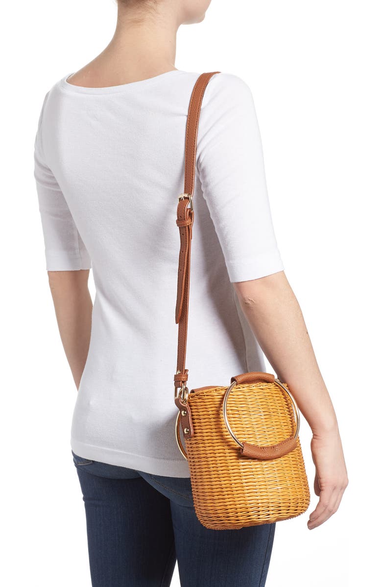 Malibu Skye Metal Handle Straw Bucket Bag, Alternate, color,