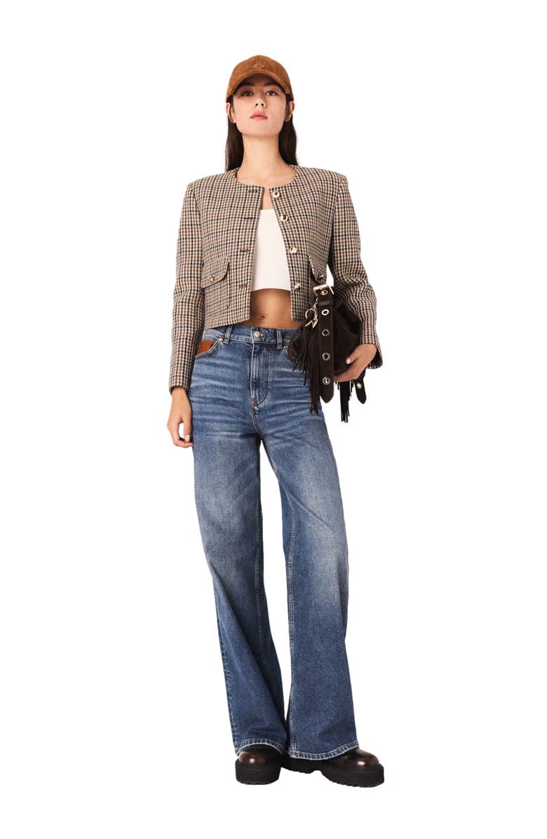 maje Short checked jacket, Main, color, Beige