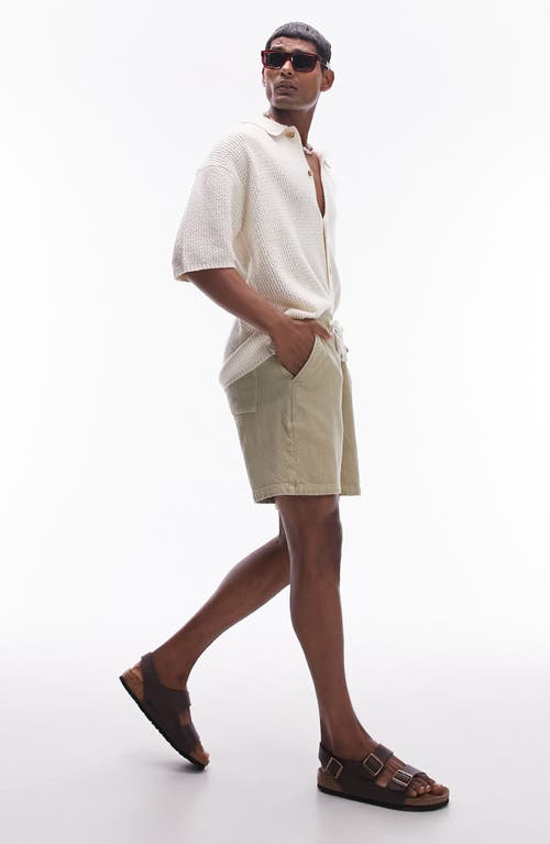 Topman Textured Knit Short Sleeve Button-up Shirt In White