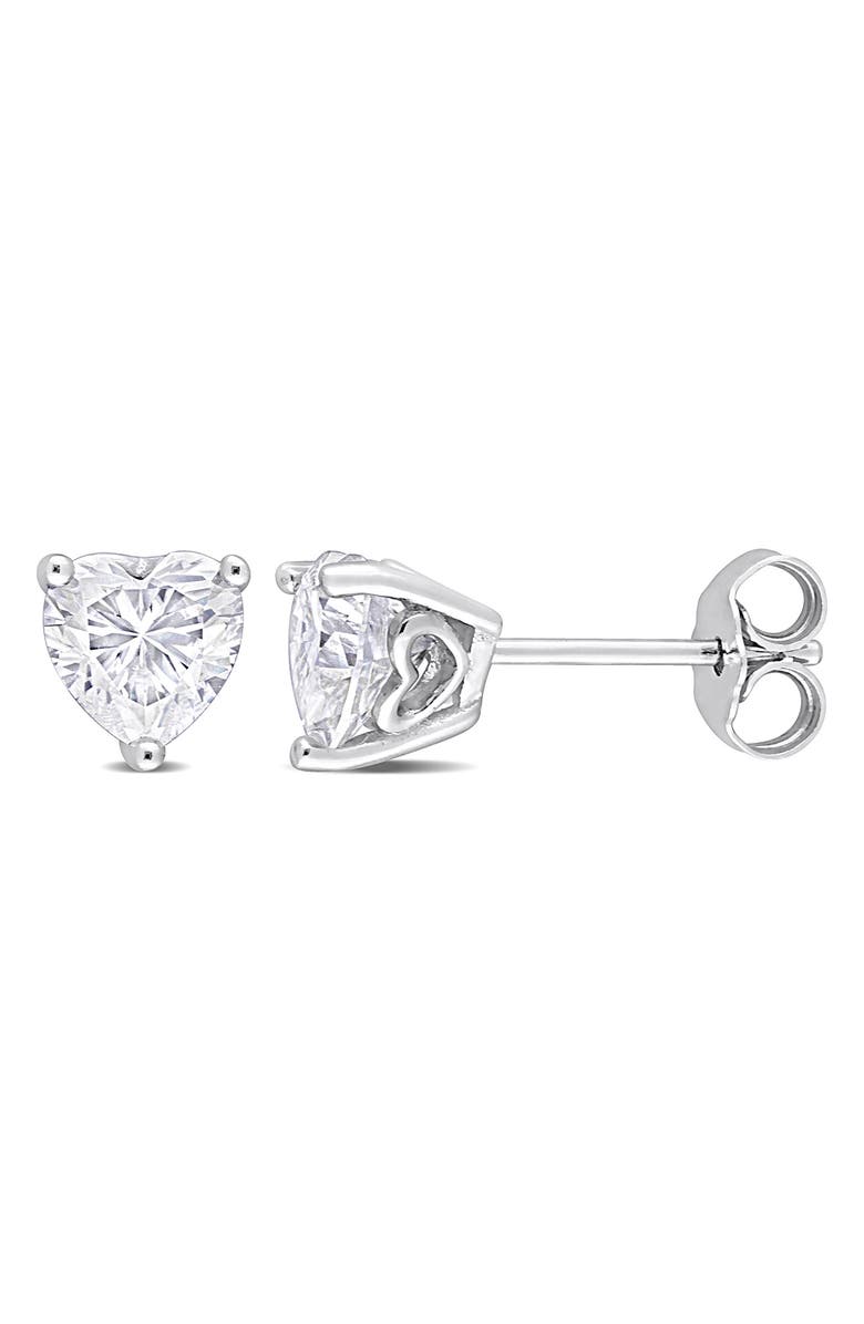 DELMAR Sterling Silver Lab Created Moissanite Heart Stud Earrings, Main, color, Silver