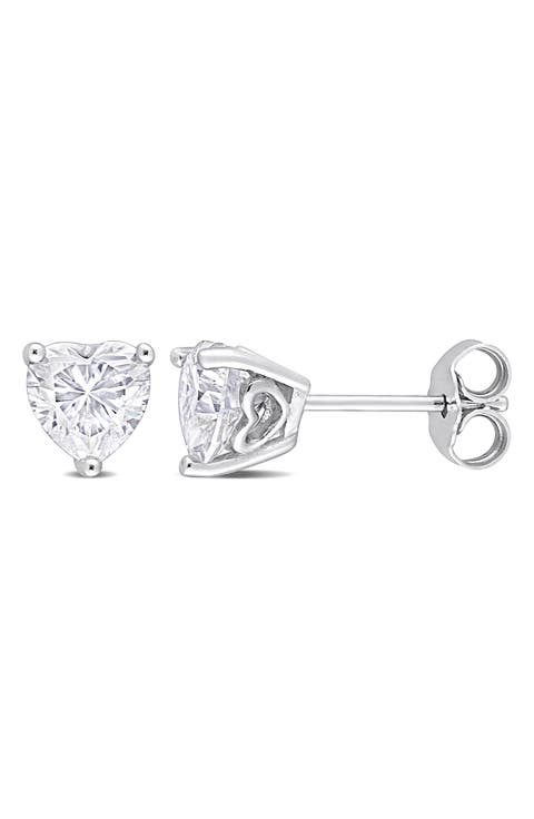 Sterling Silver Lab Created Moissanite Heart Stud Earrings
