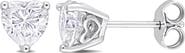 DELMAR Sterling Silver Lab Created Moissanite Heart Stud Earrings