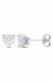 DELMAR Sterling Silver Lab Created Moissanite Heart Stud Earrings