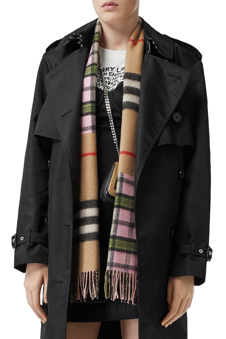 Found Check & Giant Check Cashmere & Merino Wool Scarf, Alternate, color, CANDY PINK