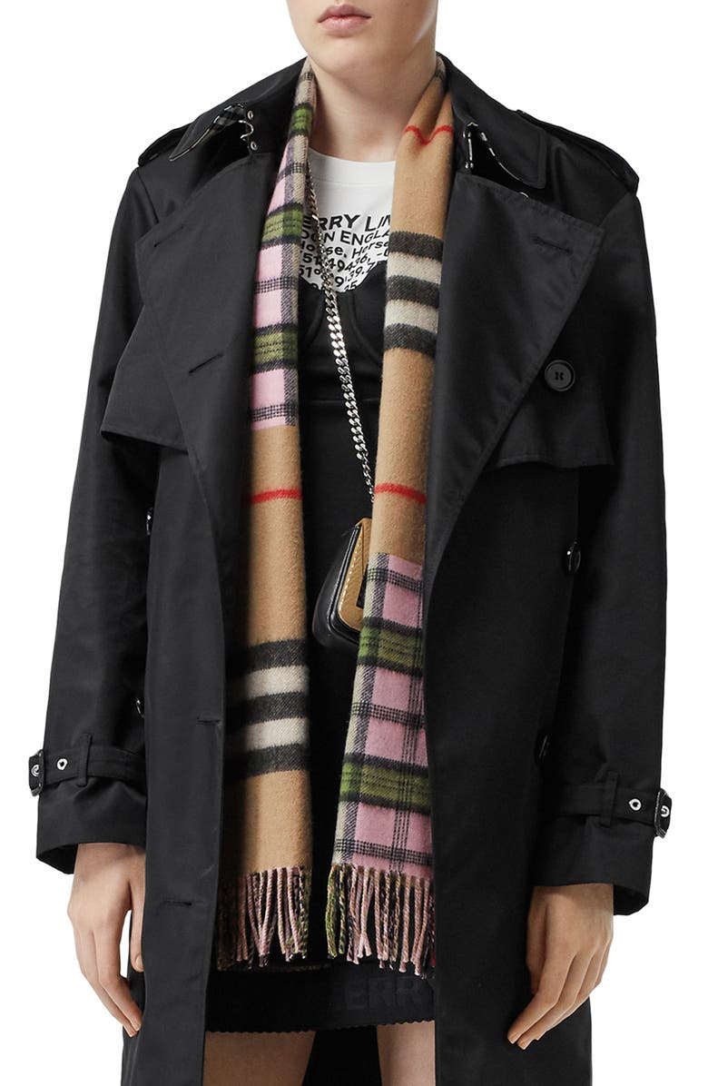 Burberry Found Check & Giant Check Cashmere & Merino Wool Scarf, Alternate, color,