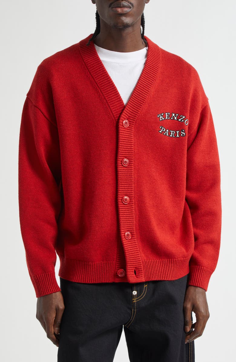 KENZO Verdy Market Embroidered Wool & Cotton Cardigan, Main, color,