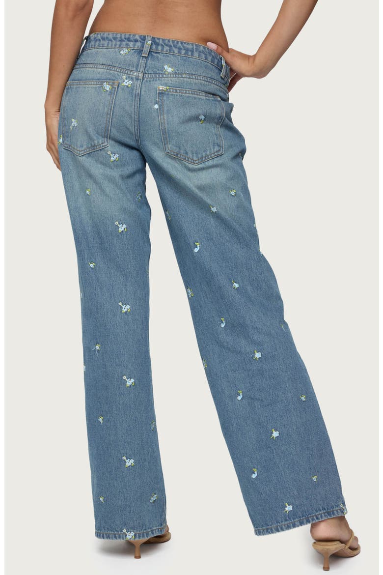 Edna Floral Embroidered Low Rise Wide Leg Jeans, Alternate, color, BLUE-WASHED